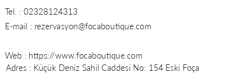 Foa Boutique Hotel telefon numaralar, faks, e-mail, posta adresi ve iletiim bilgileri